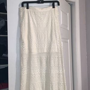 Lace maxi skirt with white pencil underneath